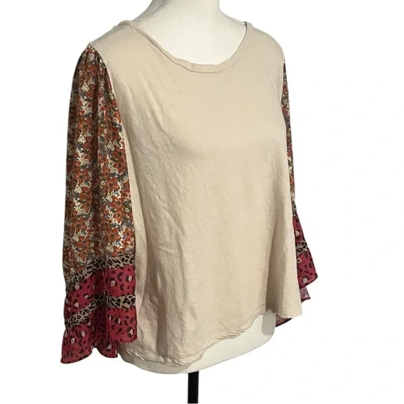 Umgee Boho XL linen-blend sheer sleeves with gold threads wide neck GUC - Picture 2 of 7